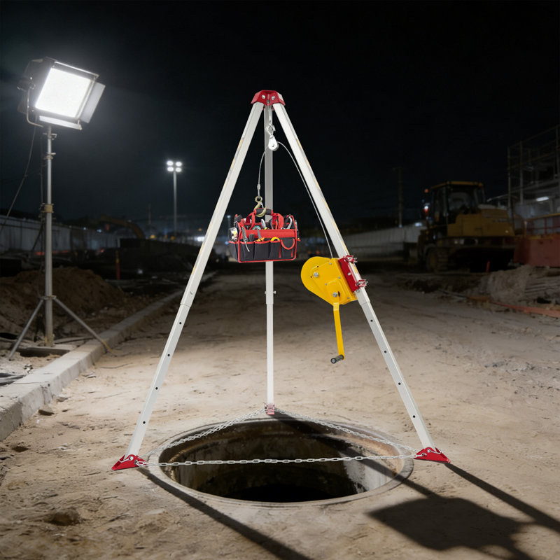 Ensemble de trépied de secours en espace confiné avec treuil et antichute, Green, 3000 lbs