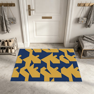 Tapis bleu marine moutarde abstraite pour le salon, doux et confortable, adapté à toutes les saisons, facile à entretenir, tapis de sol intérieur lavable à la machine, sous la table de ferme convenant à la chambre à coucher, à la salle à manger, au bureau, au balcon, au patio