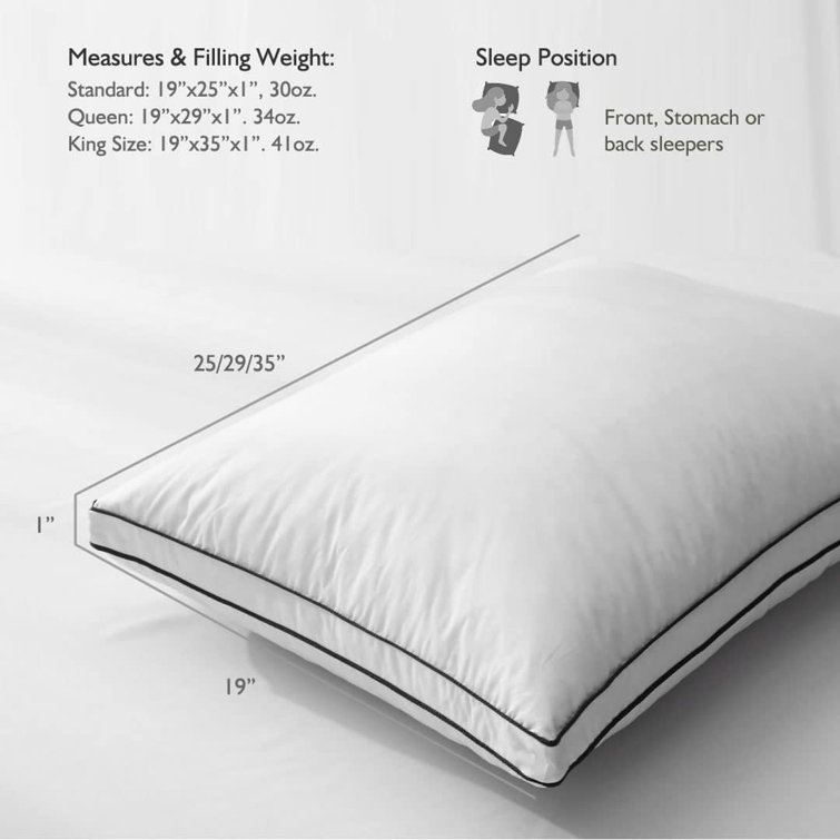 Basics Down Alternative Bed Pillow, Medium Density for Back and Side  Sleepers, Standard, 26 x 20 Inch - Pack of 2, White