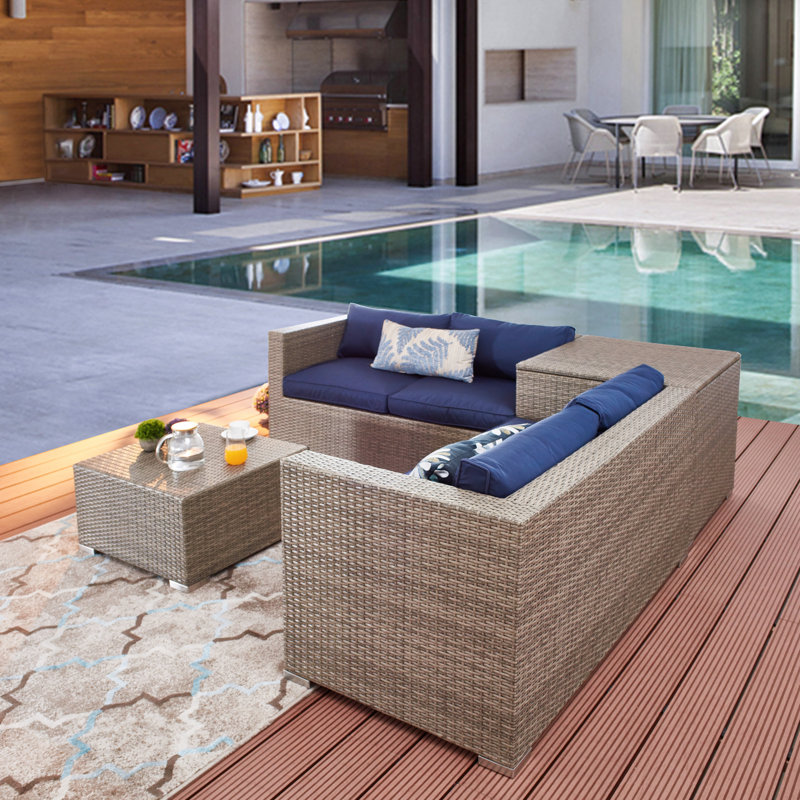 Alvin Wicker 4 - Person Patio Conversation Set with Cushions, Blue
