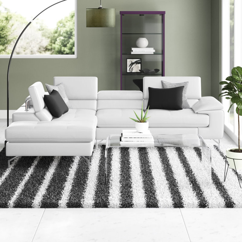 Canapé et chaise longue en cuir véritable de 107,1 po Ellijay, Orienté à gauche (vu de face), Cuir véritable gris clair