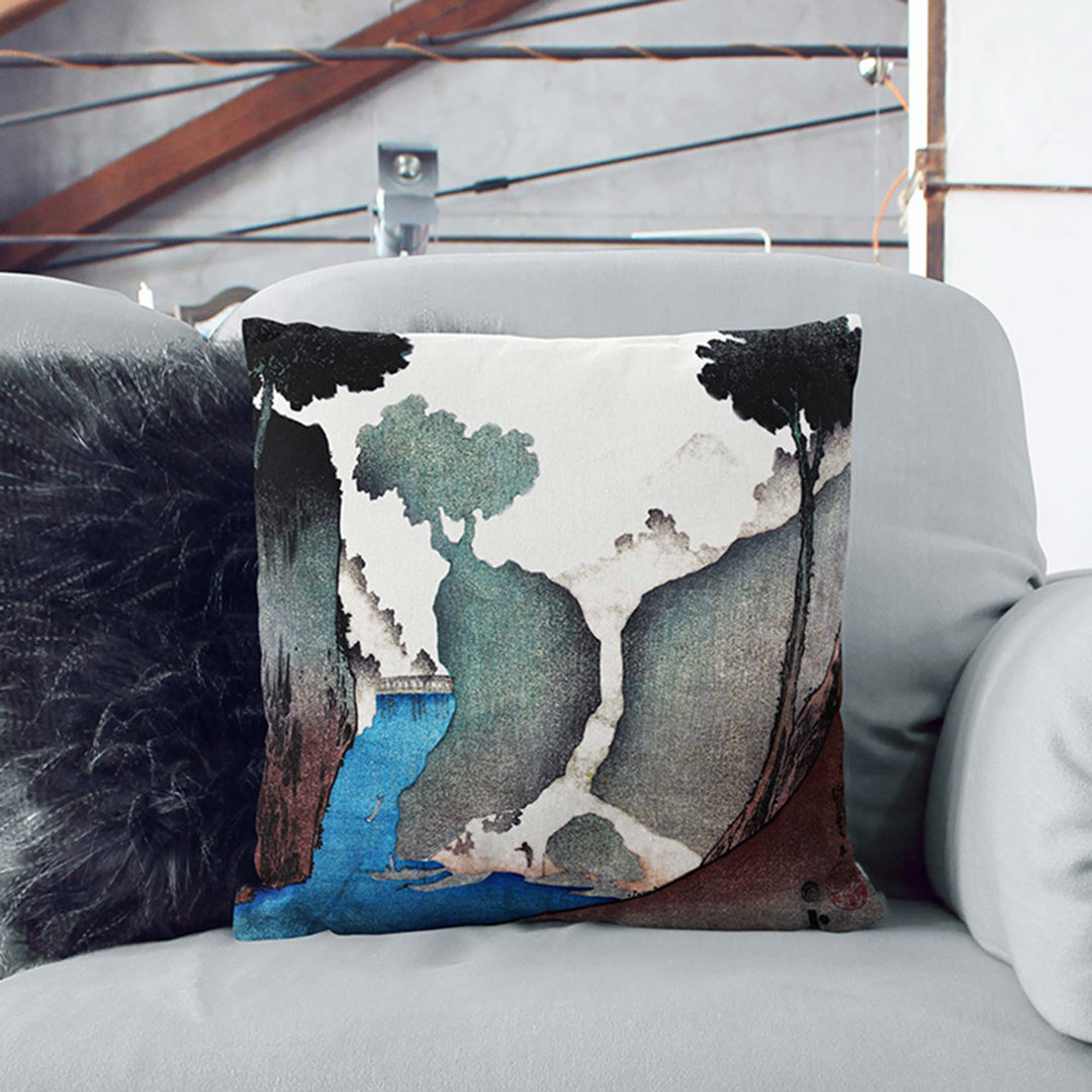 Landscape in the Mist by Utagawa Kunisada Cushion with Filling