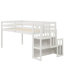 Lit mezzanine bas simple en bois massif avec escalier de rangement main courante-796357217
