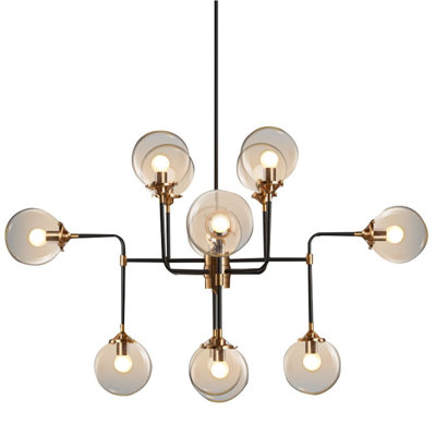 Lustre linéaire moderne de style Spoutnik à 12 lumières avec décorations en fer forgé Glenmore