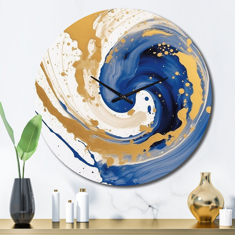 Horloge murale en métal bleu foncé et spirale III, Grand