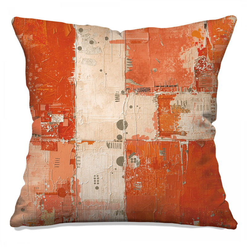 Coussins décoratifs à double face orange et beige, 16 x 16 pouces