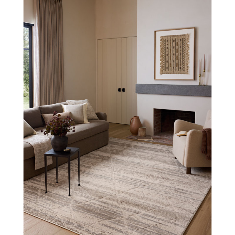 Ivory and Natural Abstract Wool and Synthetic 4' x 6' Area Rug