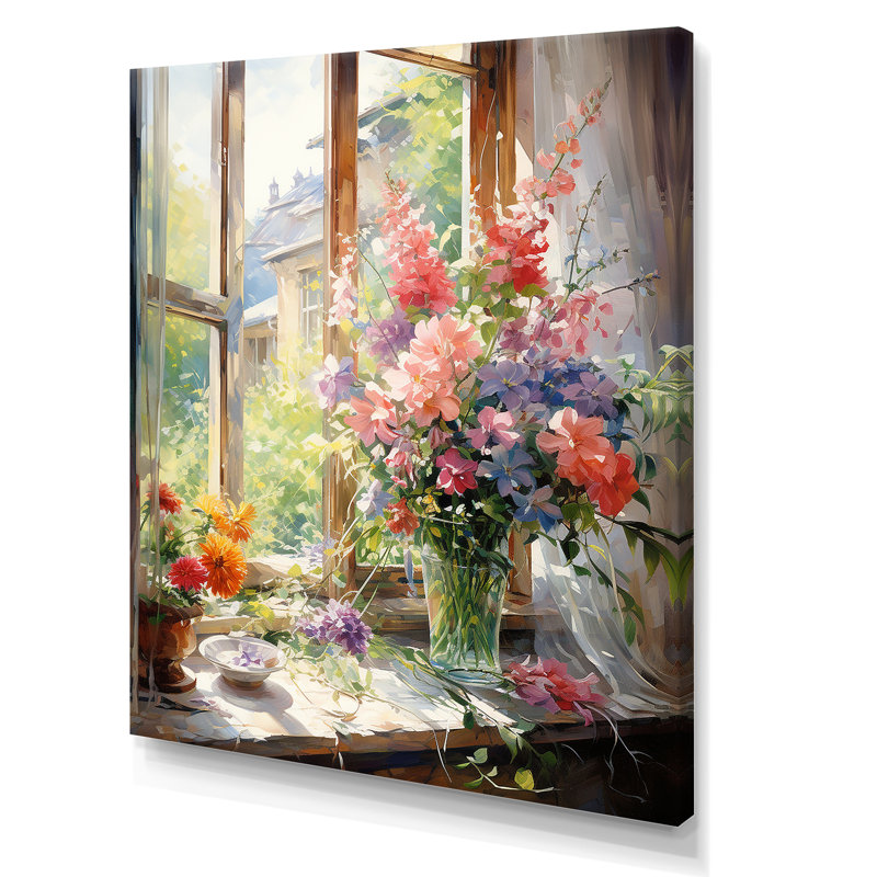 «Green French Window View II», art mural floral, H 40 po x l 30 po x P 1,5 po, Toile tendue