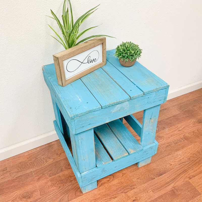 Juliana Solid Wood Top End Table with Storage, 23" H x 20" W x 13.5" D, Turquoise