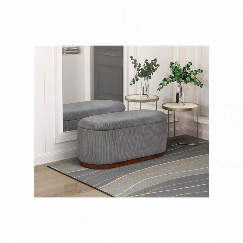 Banc de rangement en velours Corduroy, Gris