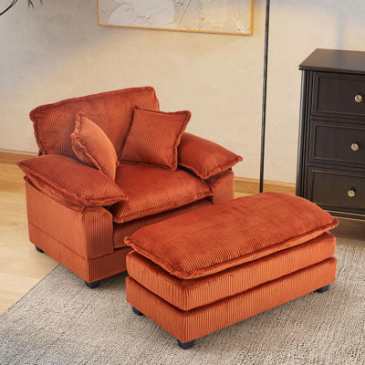 Corduroy Oversized Comfy Accent Chair Chaise Lounge Chair With Ottoman