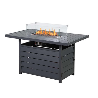 54.3 Inches Outdoor Patio Aluminum Fire Pit Table, 50000 BTU CSA Certified Propane Gas Fire Pit, Rectangular Fire Table W/Stainless Burner, Lava Rock, Waterproof Cover