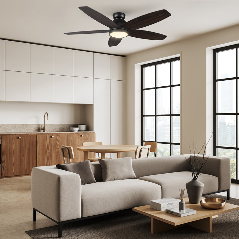  52'' DC Motor Ceiling Fan with a LED Light and Remote control, Dark Walnut/Gray Oak, Black