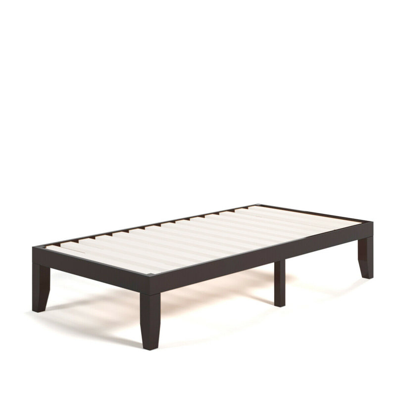 Swansea 14 Inch Height Solid Wood Platform Bed Frame With Slat Support, Brown, Twin