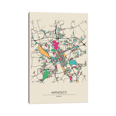 Carte de Hanovre, Allemagne par Ayse Deniz Akerman - impression sur toile tendue