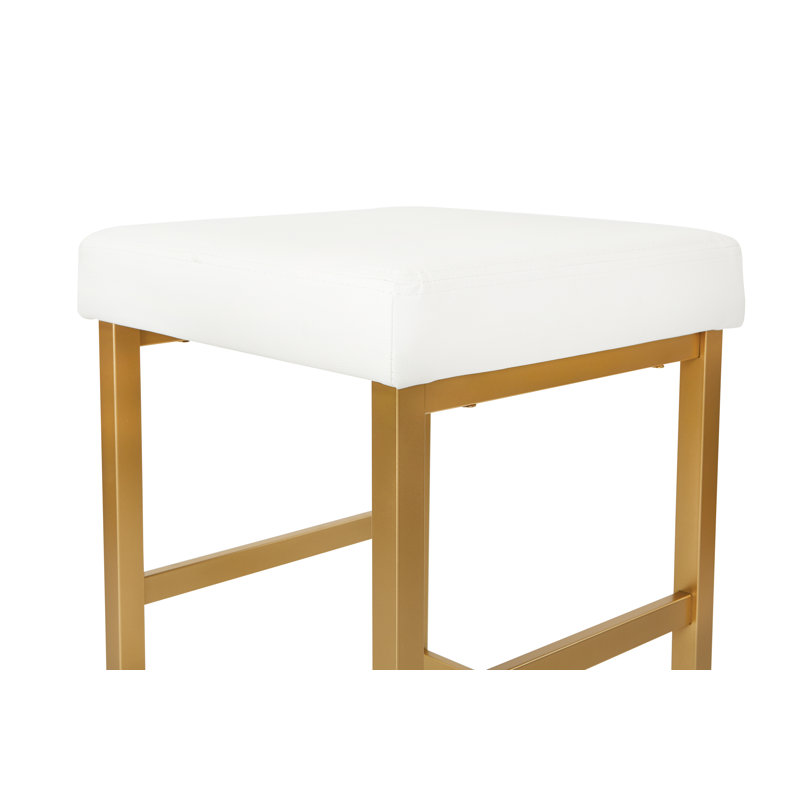 Tabouret de bar et de comptoir Fowey, Simili cuir blanc, Doré, Tabouret de bar (siège d'une hauteur de 30,12 po)
