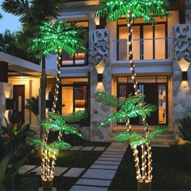 7FT Green Plastic Palm Tree with LED Lights for Outdoor Decor