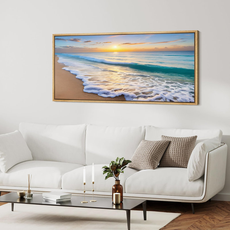 Coastal Beach " Tropical Beach Sunrise Ocean Waves Rustic Retro Art Decor Extra Large Artwork Pictures ", 30" H x 60" W
