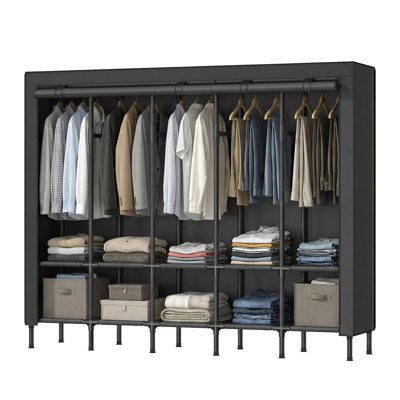 Portable Closet, Wardrobe Closet, Large Capacity, Clothing Rack, Clothes Organizer With Fabric Cover, 5 Hanging Rails, 10 Shelves