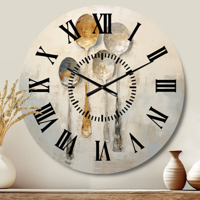 Silver And Gold Utensils - Food & Beverage Black Face Wall Clock