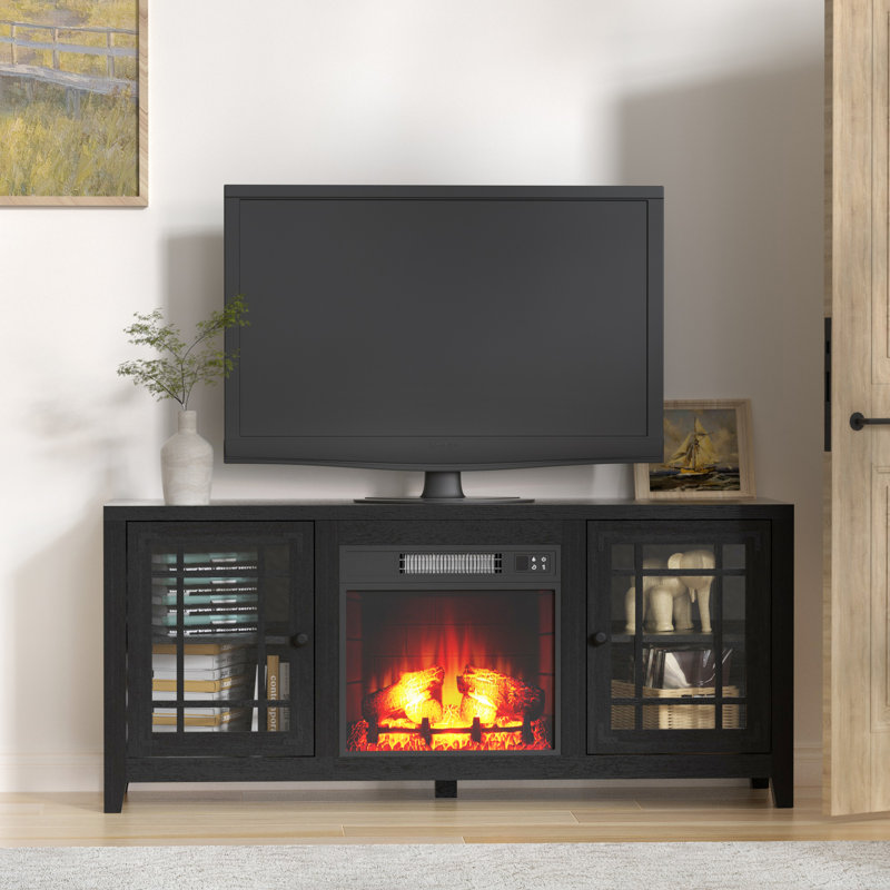 Meuble télé avec foyer 56,2 po Vallee, Noir