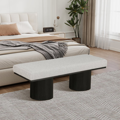 Banc rembourré de 48 po avec banc de bout de style contemporain en tissu Boucle épais pour salon de chambre à coucher