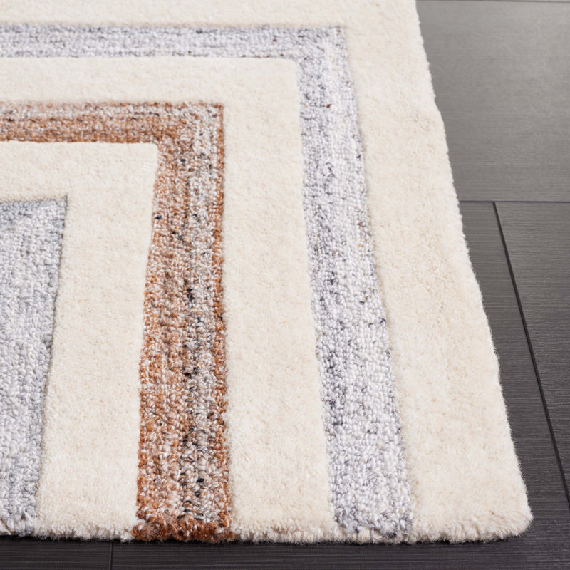 Alekto Hand Tufted Wool/Cotton Abstract Rug in Gray/Ivory, Rectangle 3" x 5"