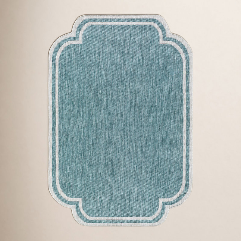 Skiles Machine Woven Rug, Rectangle 7'10" x 10', Blue/Cream