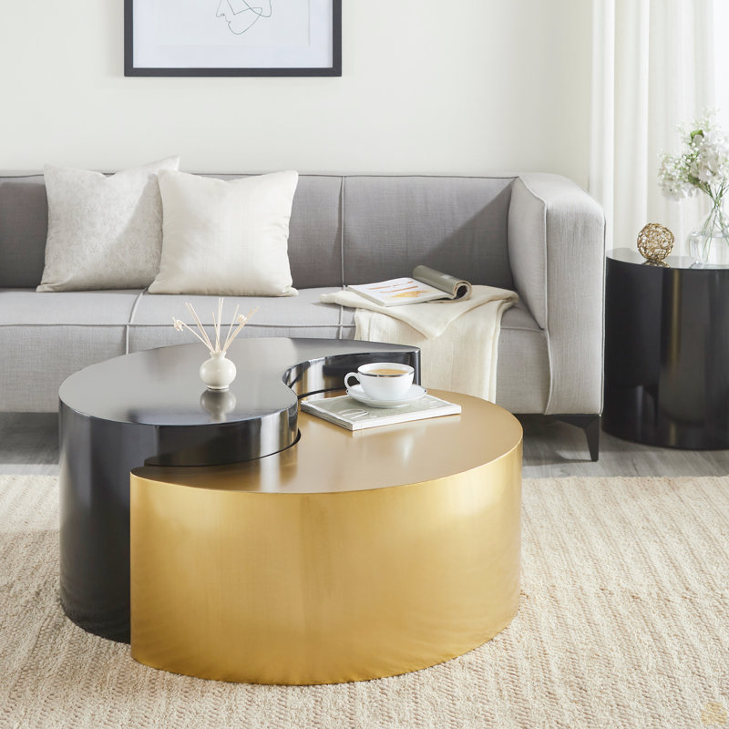 Coffee Table Made With Iron Sheet Frame, Black/Gold