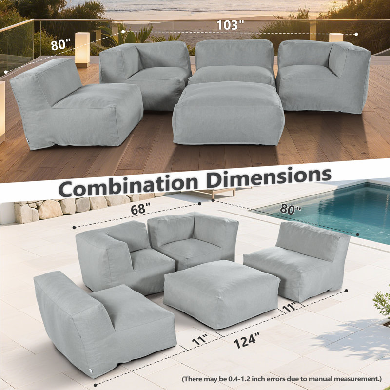 Canapé modulaire d'extérieur 5 pièces pour patio, jardin et piscine, Gris clair
