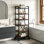 6 tablettes de rangement en bois à 6 niveaux, avec chariot en métal mince, structure de rangement mobile étroite, tablettes de rangement empilables pour la cuisine, la salle de bain, la salle de lavage, les coins étroits