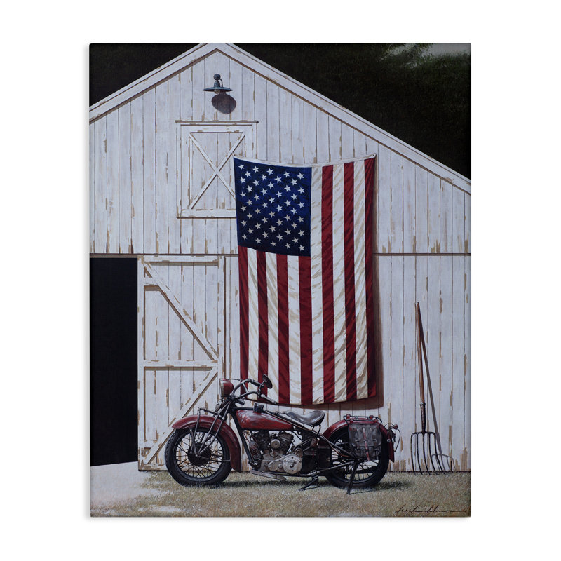 Drapeau américain et art mural sur toile de moto, design par Zhen-Huan Lu, H 40 po x l 30 po