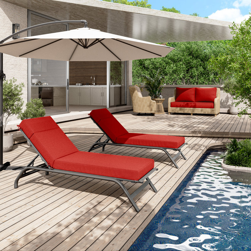 Outdoor Chaise Lounge Cushion – Weather-Resistant, Reversible, Plush Comfort, 21" W x 72" D, Crimson Red