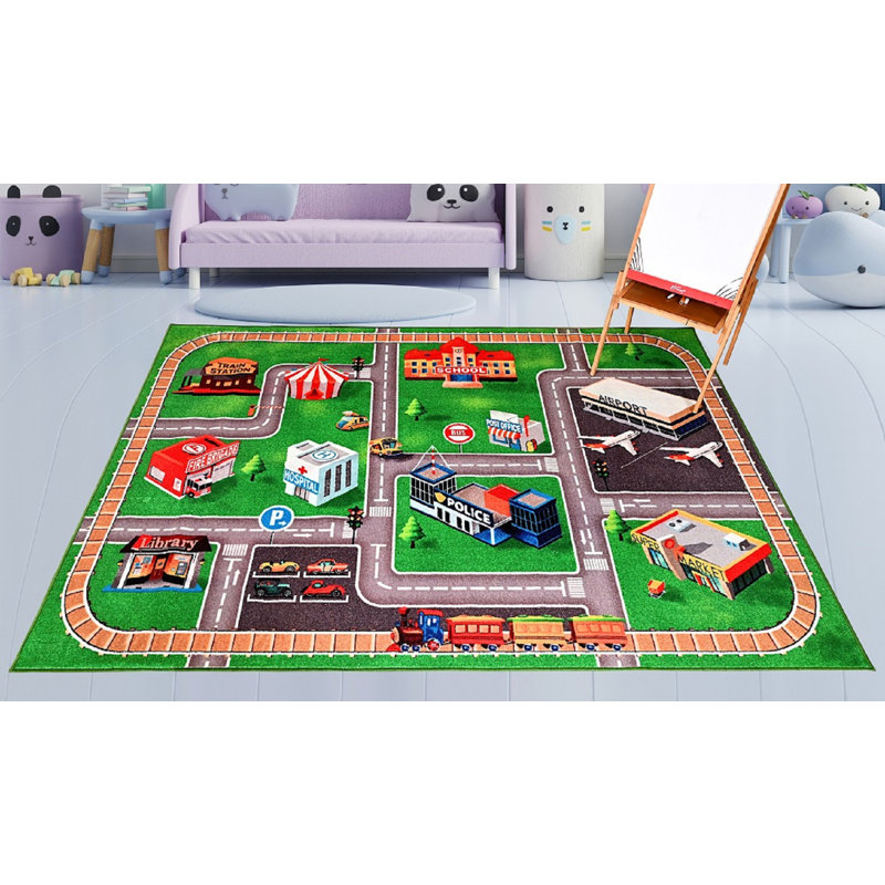 Furnish my Place Joesph 763 Plan de ville | Tapis pour enfants HD City Street Map | Tapis de sol lavable | Salle de jeux et jardin d'enfants | Design contemporain | Multicolore 