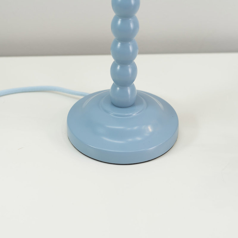 Nephi Bobbins Painted Table Lamp with Tapered Natural Linen Trim Scallop Shade, Natural Linen with Pink Trim, Yes, Blue
