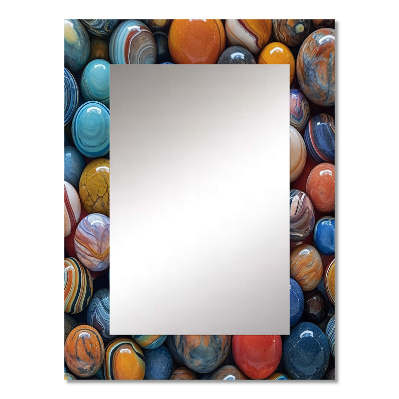 Mystical Marbles II - grand miroir à formes abstraites, décor de miroir mural bleu unique, impression sur métal