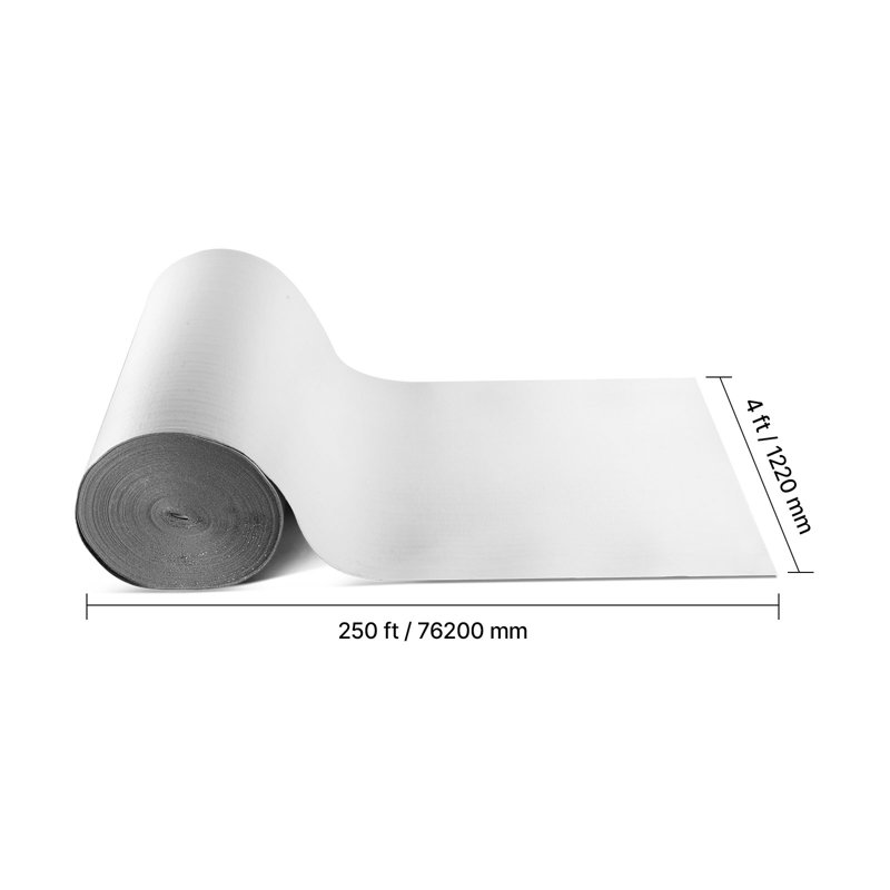 Reflective Insulation Roll, EPE Foam Core Radiant Barrier, 3mm 76.2m x 1.22 m, Aluminum Foil White PE Film Heat Reflective Shield, Thermal Insulation Roll for Garage Door Window RV Roofs