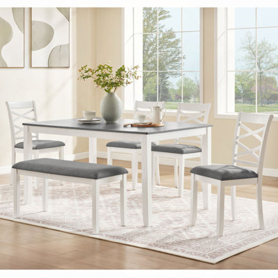 Ensemble de table de salle à manger 6 pièces avec banc, ensemble de table à manger en bois pour 6 personnes, ensemble de table à manger moderne pour 6 personnes pour la salle à manger, cuisine