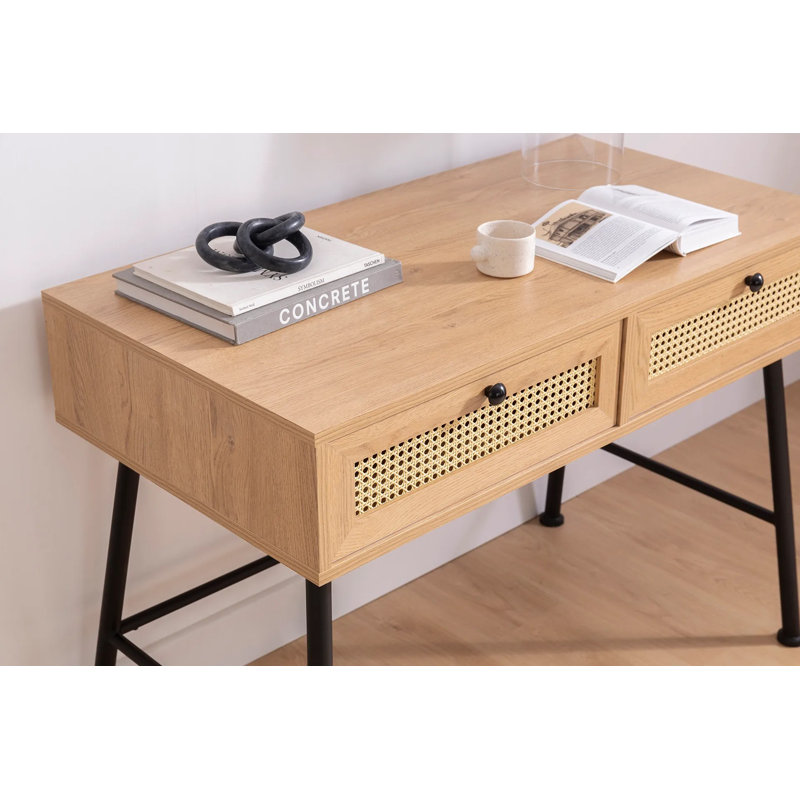 Elegant Study Desk, Natural Brown Color, 42.1 x 32.7 x 22.8 inches | 100% Melamine Coated Chipboard with Wooden Legs | Scandinavian Design, Modern Aesthetic, 22 lbs Bearing Capacity, Perfect for Home Office & Study
