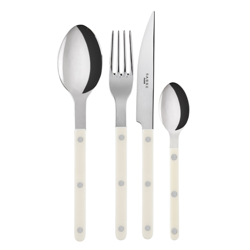 Bistrot Solid 4 - Piece Stainless Steel Flatware Set - Service for 1, Ivory