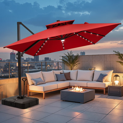 Parasol en porte-à-faux à DEL avec abat-jour rectangulaire de 153 po x 116 po / base en porte-à-faux rectangulaire avec base Easy-Move | Mobilité d'une personne