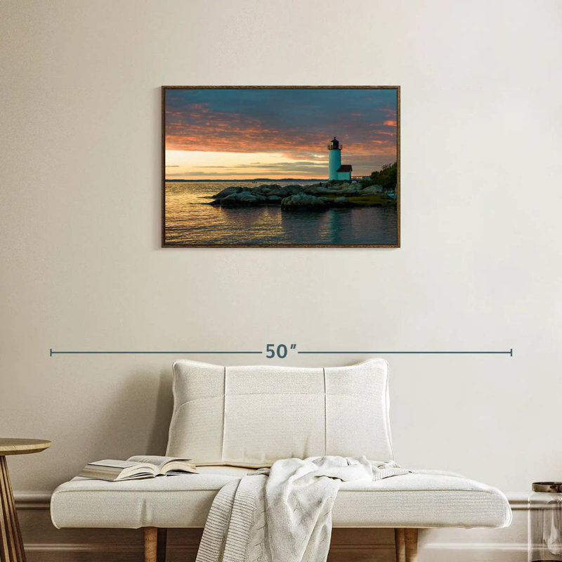 Coucher de soleil sur le phare d'Annisquam, Cadre flottant en noyer, 31 po x 21 po