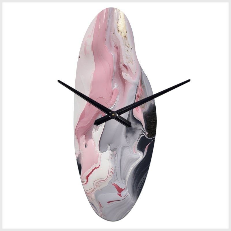Dallyce - Curved Shape Decorative Pink Abstract Marble Wall Clock, Moyenne