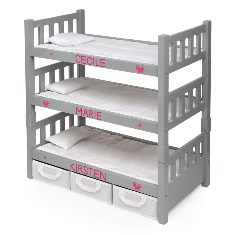 1-2-3 Convertible Doll Bunk Bed with Baskets and Free Personalization Kit