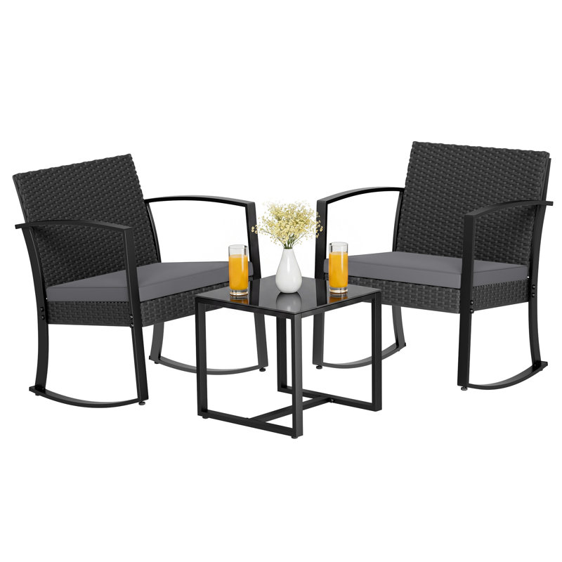 3-Piece Outdoor Patio Dining Set with Removable Cushions , Gray