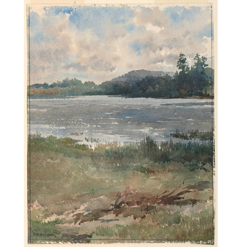 «Lakeside Landscape» par Arnold William Brunner - Art mural sur toile tendue avec châssis, H 24 po x l 17 po