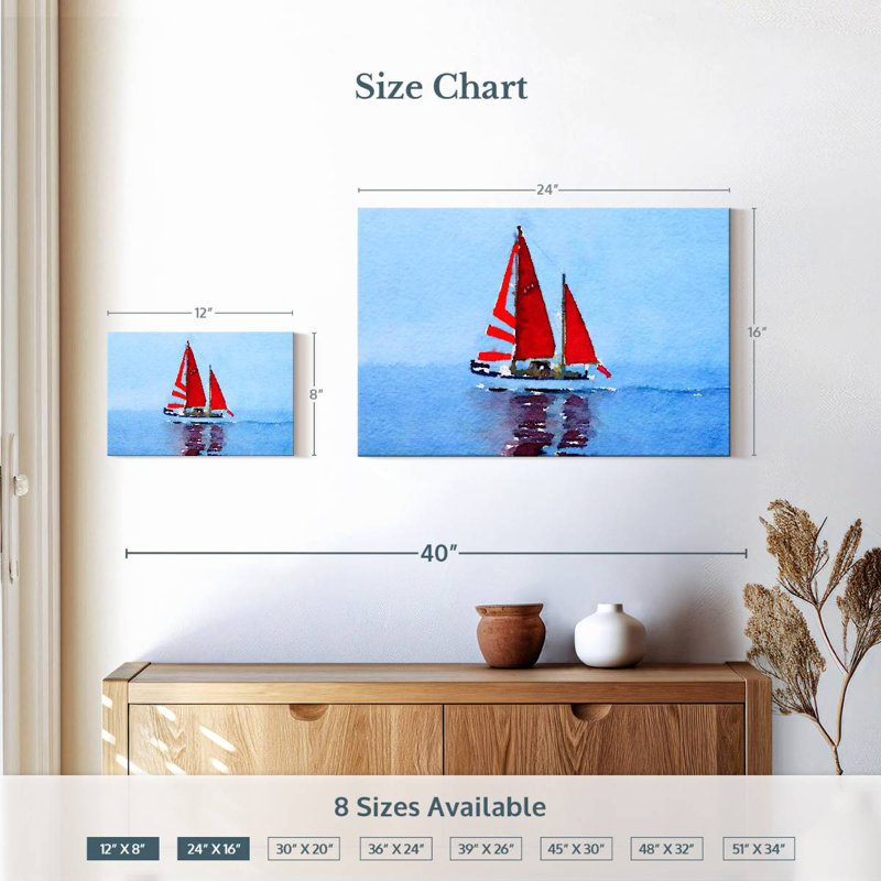 Mehar Small Red Sailboat, 16" H x 24" W