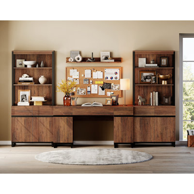 Aadam Home Office Furniture Set: 59" Modern Executive Desk With Charging Station & Storage Cabinet + 72" Tall Bookcases, Wood Computer Desk & Library Storage Shelf Cabinet For Work Study