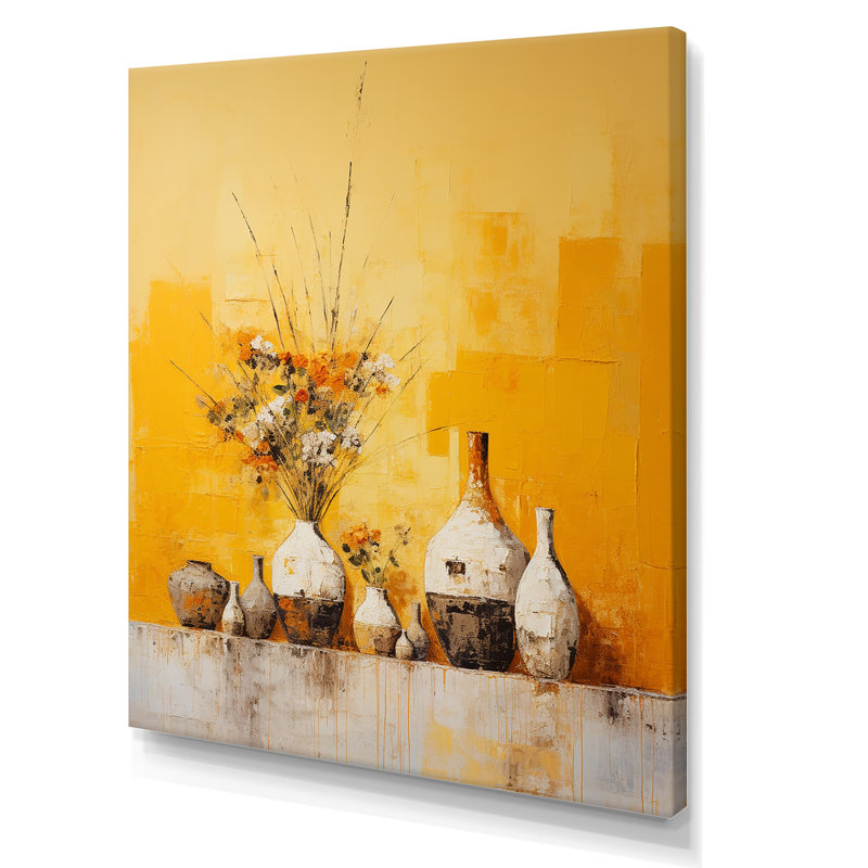 Minimalisme jaune blanc Poteries I sur toile, H 44 po x l 34 po, Toile tendue