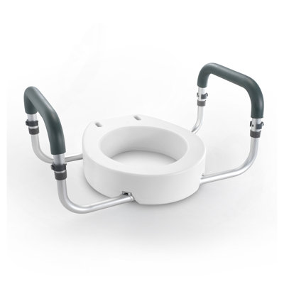 Raised Toilet Seat, 3.5" Height Raised, 300 Lbs Weight Capacity, For Standard Round Toilet, Aluminum Handrail, With EVA Armrest Padding, For Elderly, Handicap, Patient, Pregnant, Medical